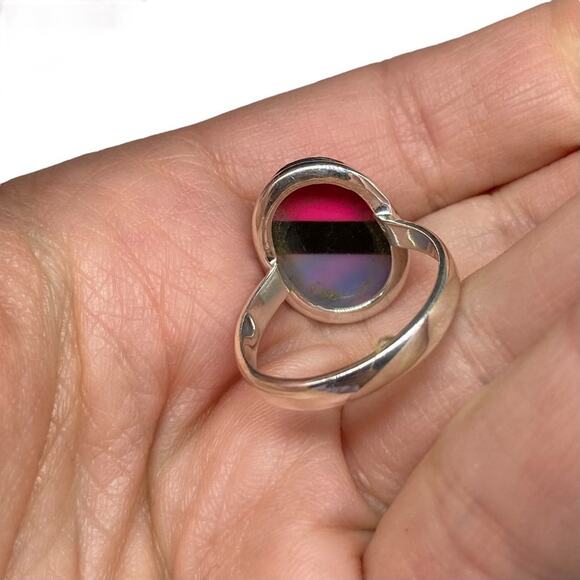 Elegant Silver Ring with Pink and Blue Accents - Picture 8 of 11